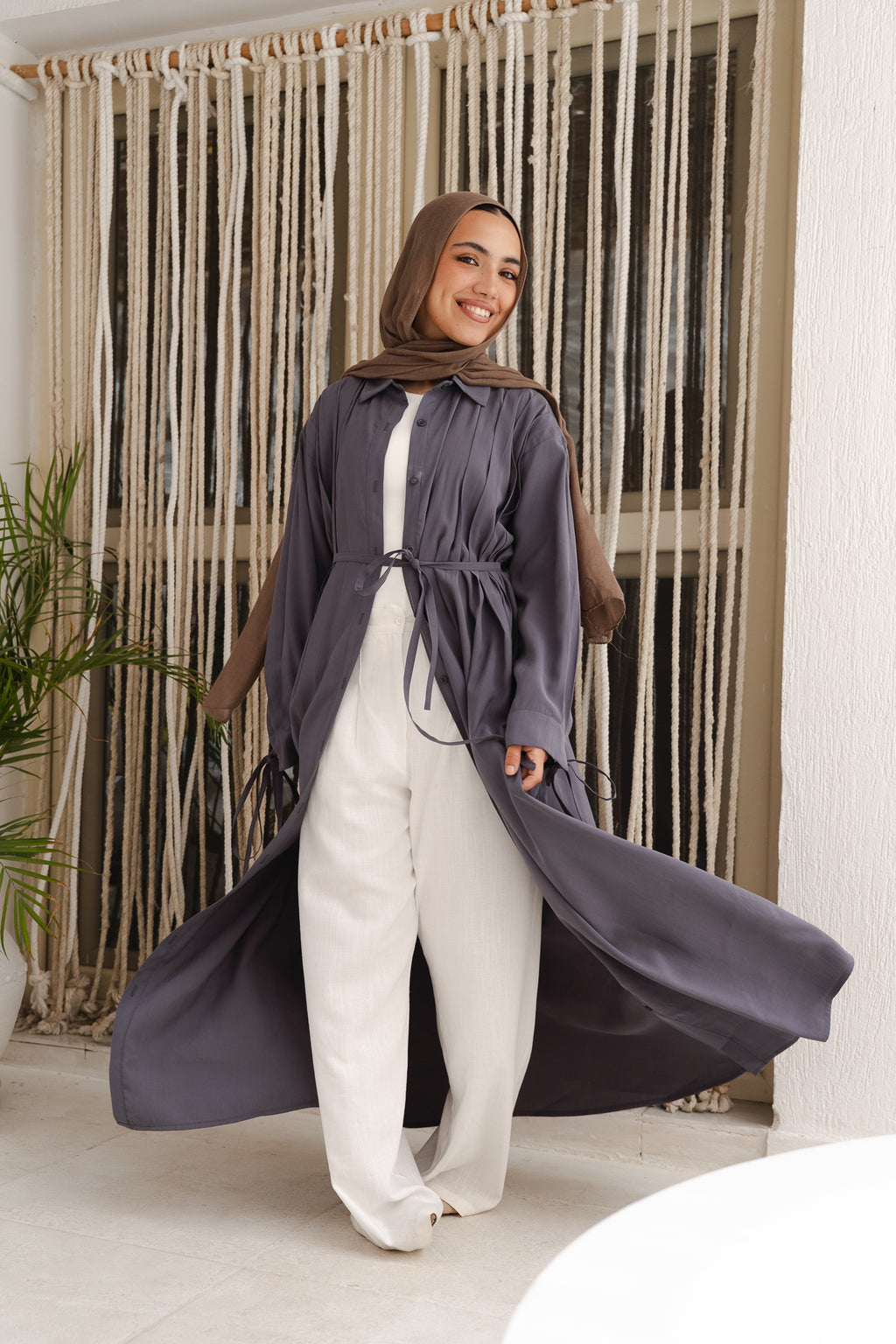 Golden Wave Shirt Dress in Steel Blue