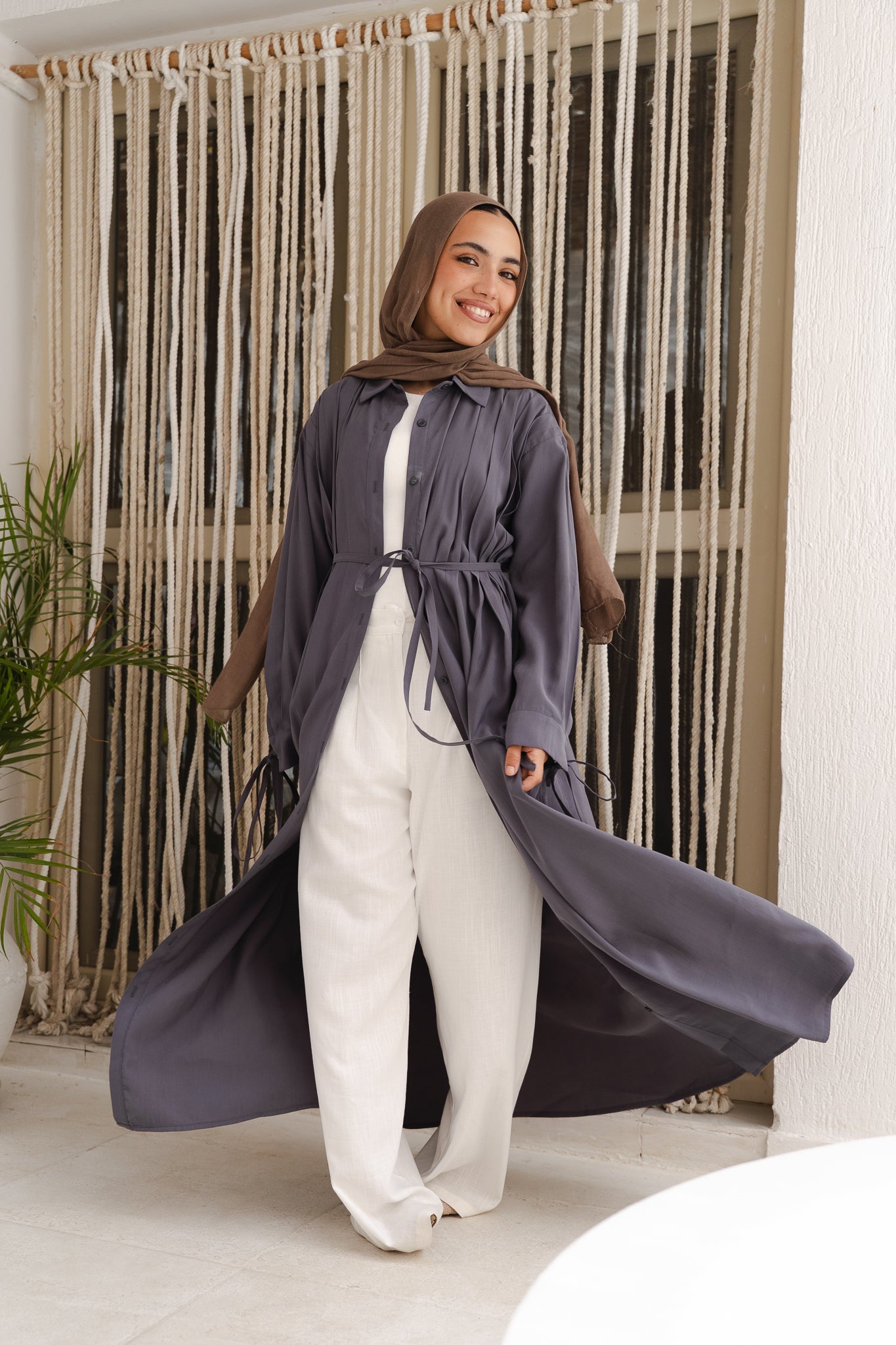 Golden Wave Shirt Dress in Steel Blue