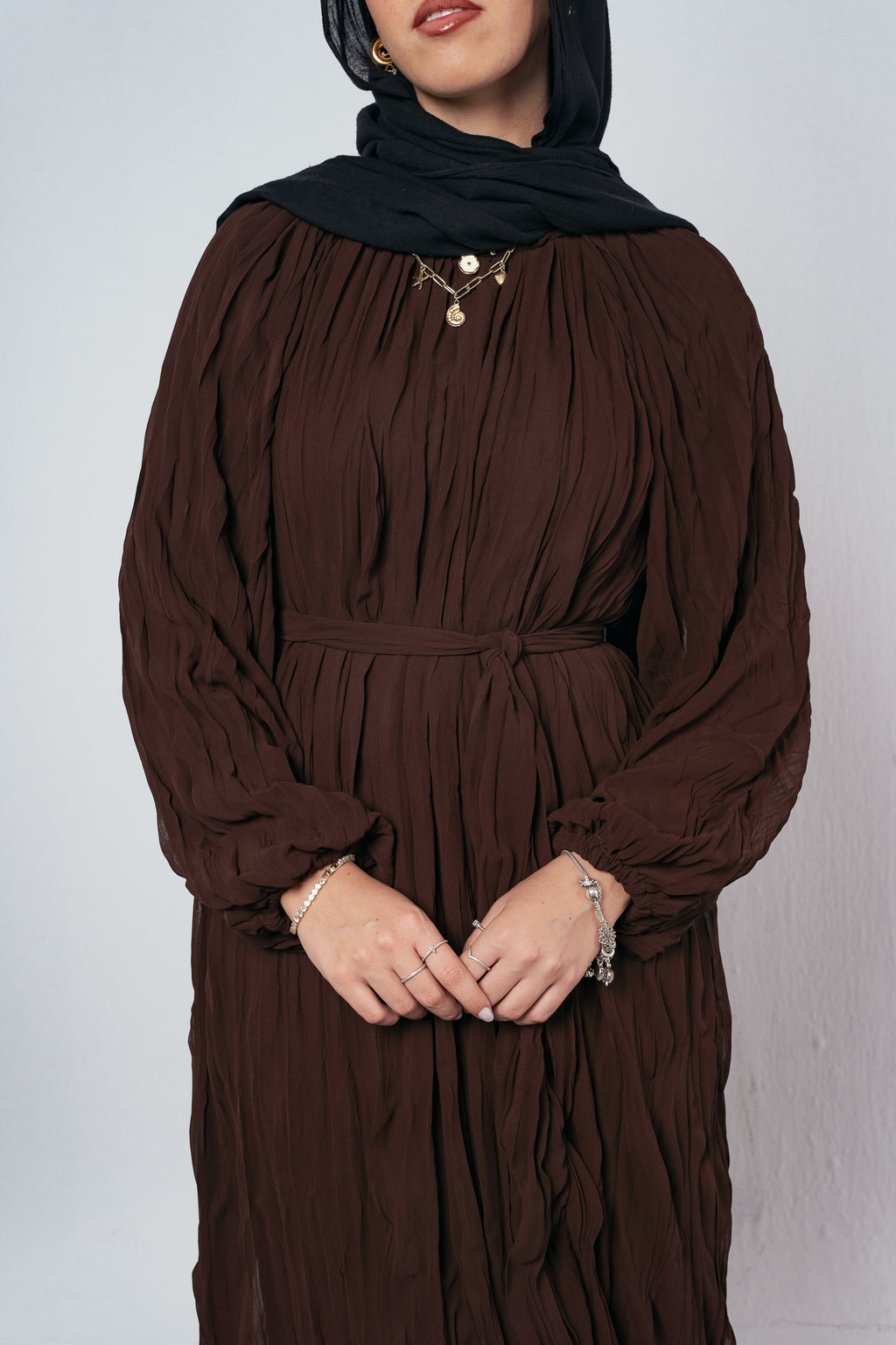 Nazly crushed dress in Brown