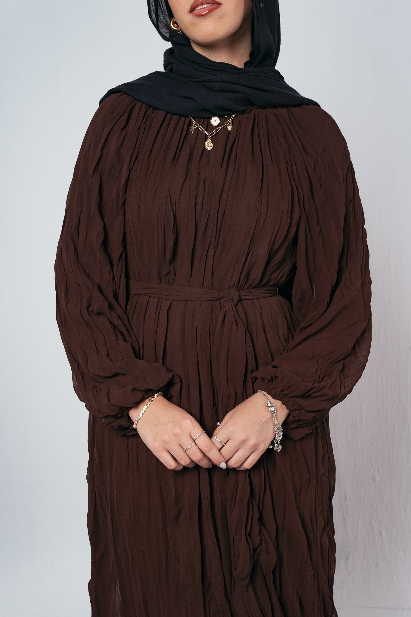 Nazly crushed dress in Brown