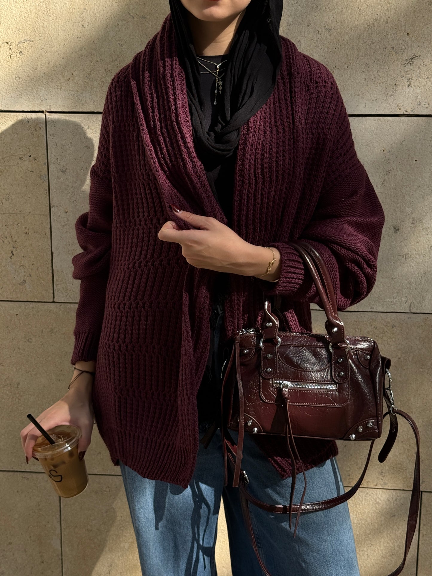 The Warm Hug Knit Cardigan in Burgundy