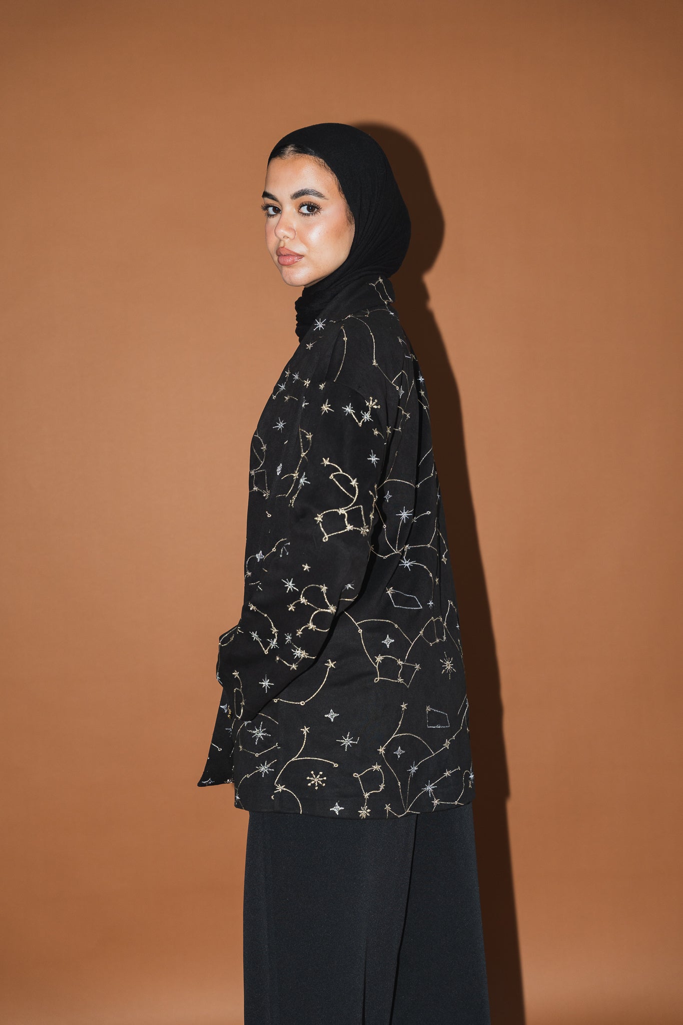 Celestial Embroidery Jacket in Black