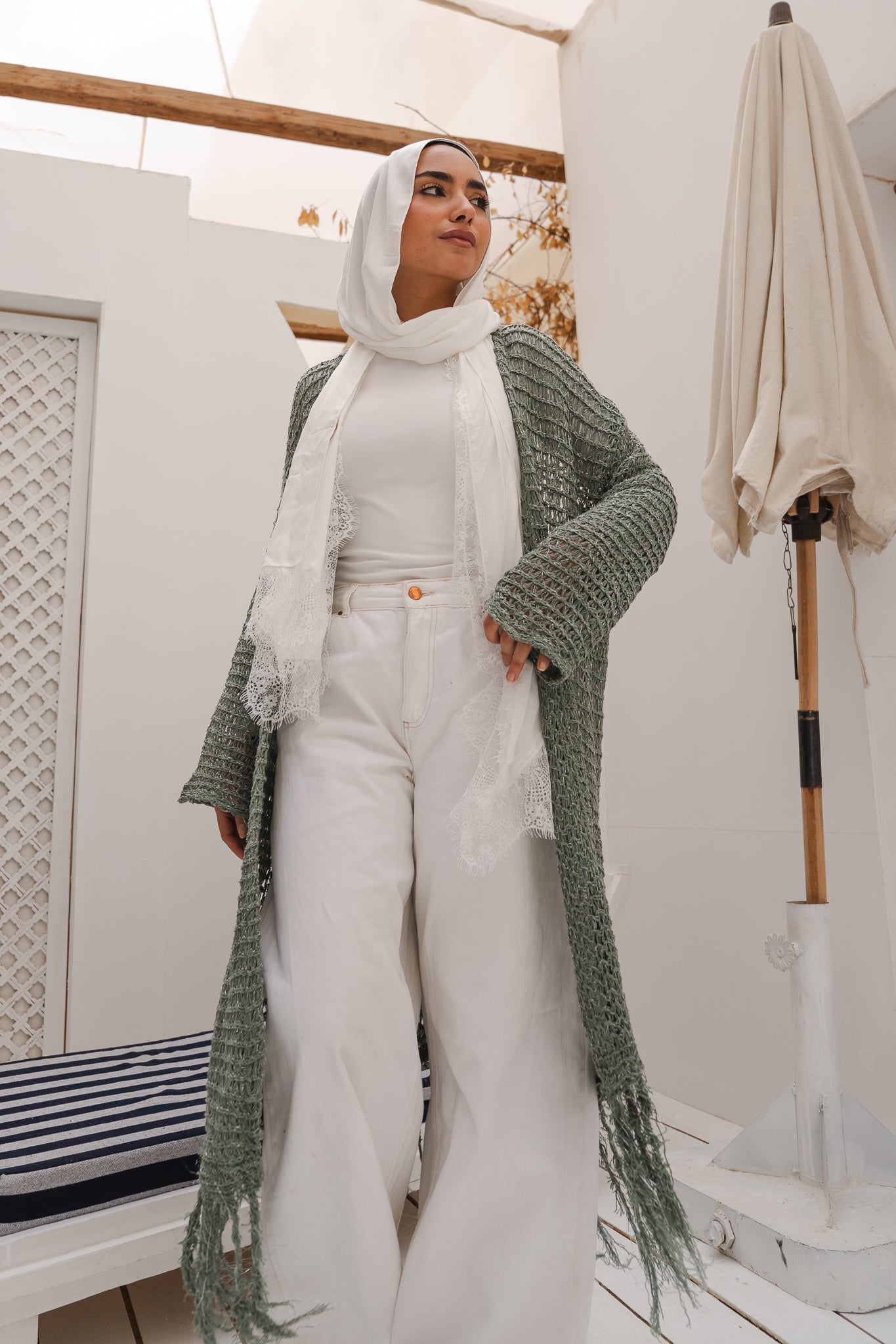 Threads of Charm Cardigan in Shimmer Mint.