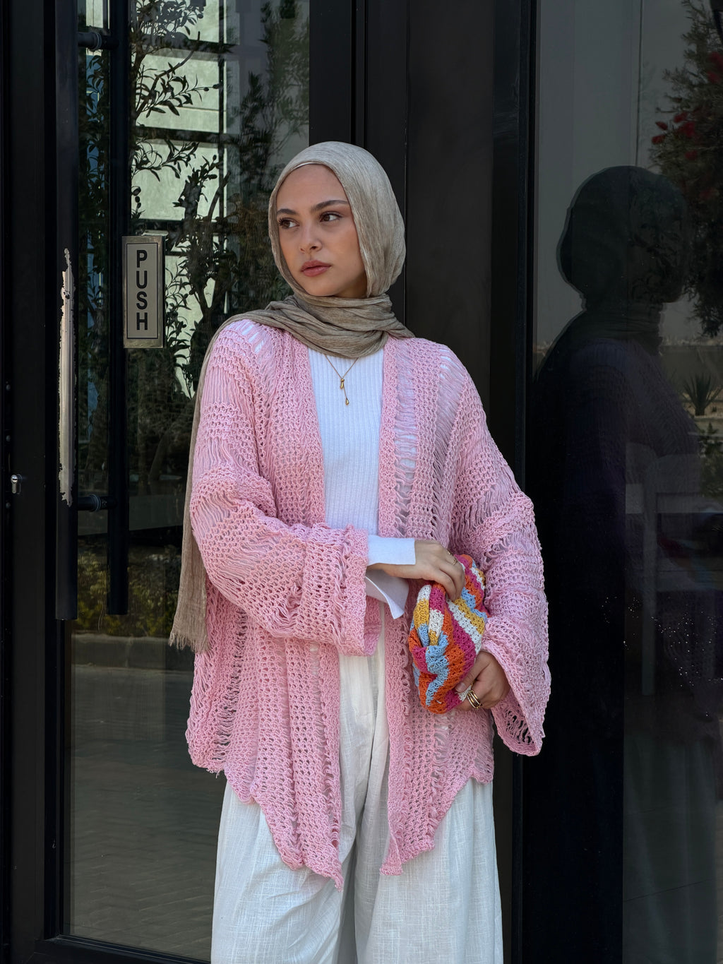 Coastal Crochet Cardigan in Baby Pink
