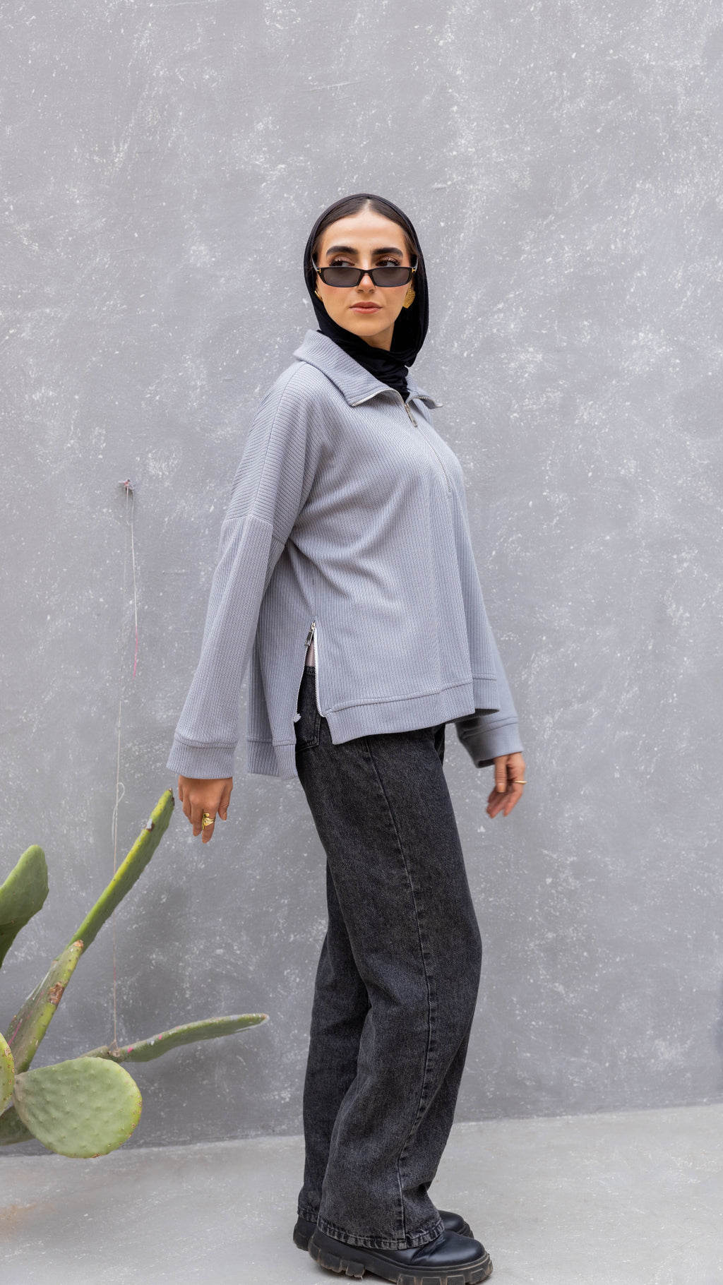 Zip-Up Sweater in Light Grey