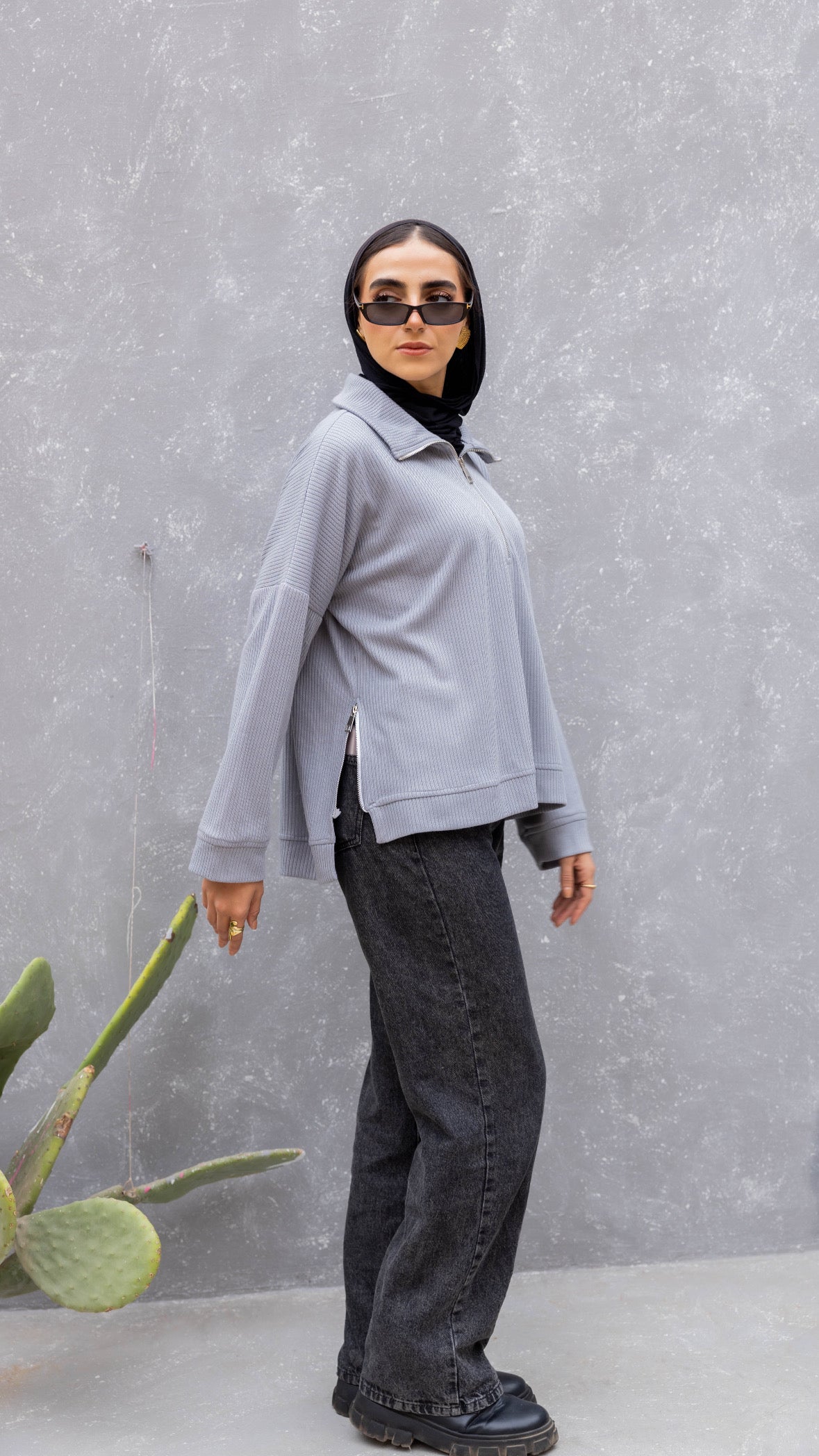 Zip-Up Sweater in Light Grey