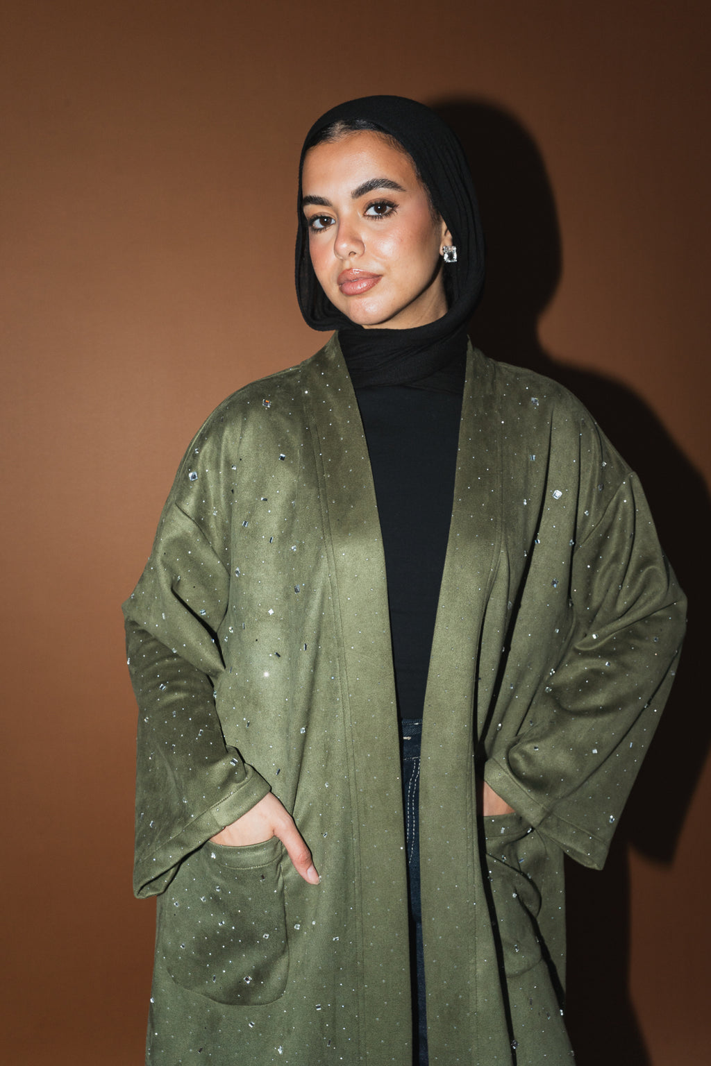 Milky way Stone Cardigan in Olive