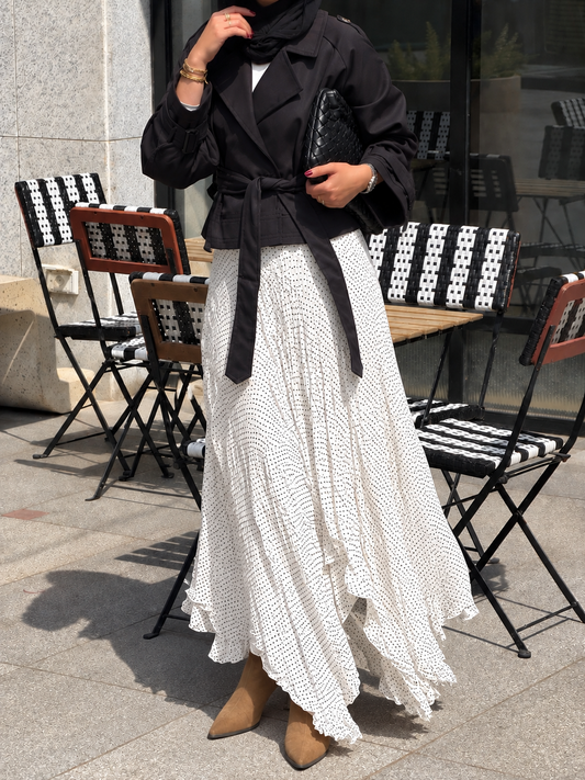 Lilia Crushed Skirt in Dotted Black x White