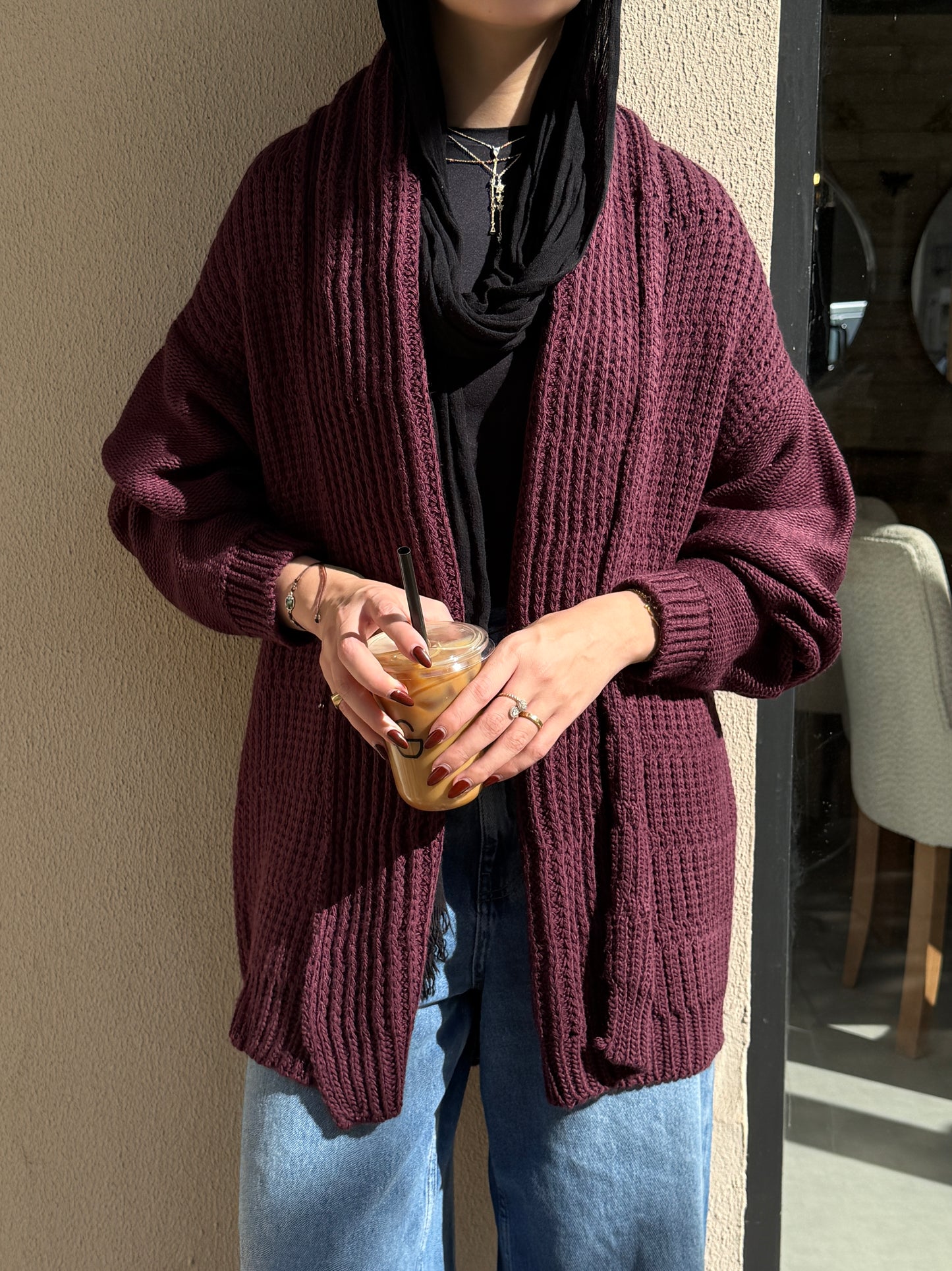 The Warm Hug Knit Cardigan in Burgundy