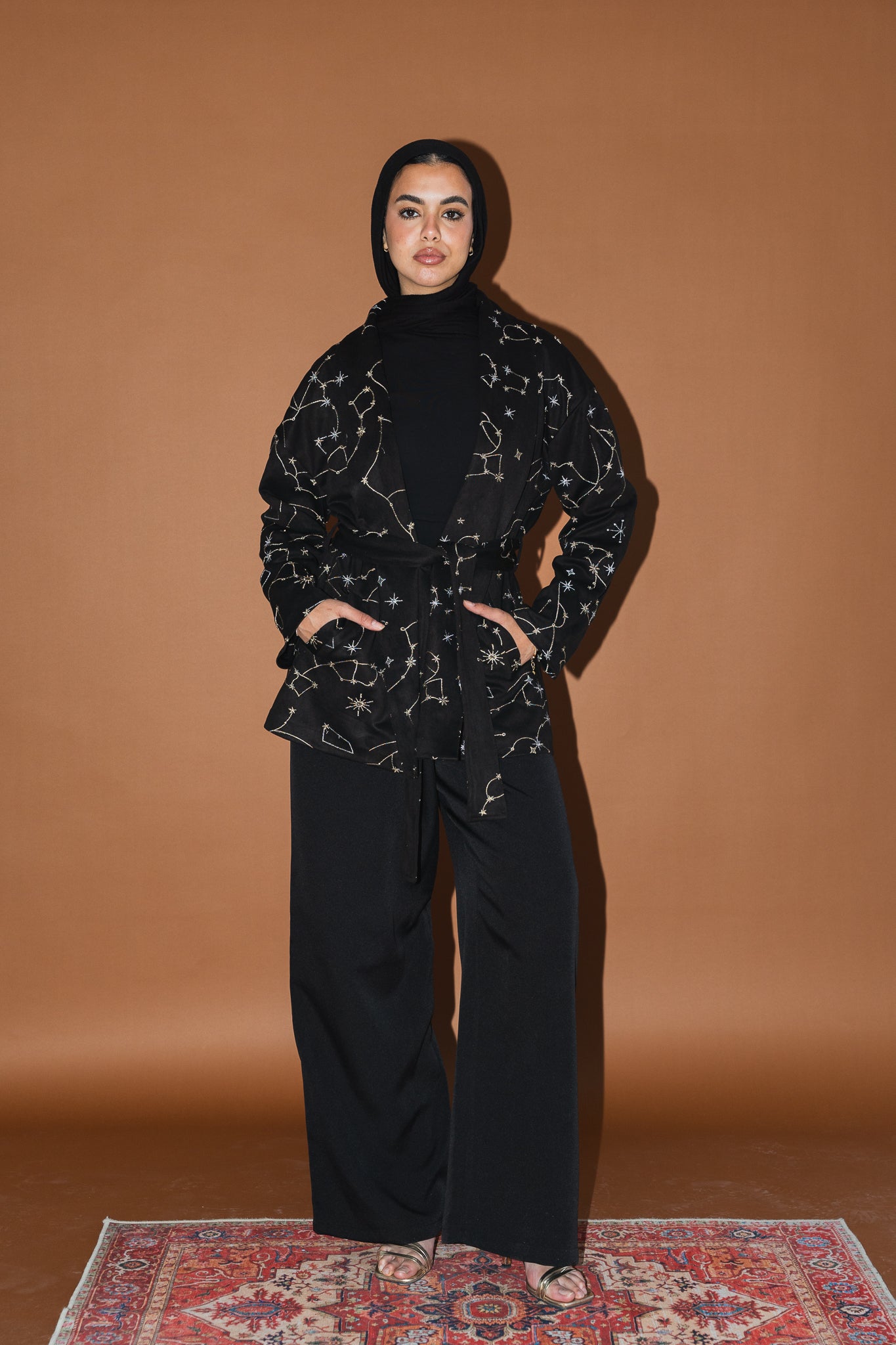 Celestial Embroidery Jacket in Black