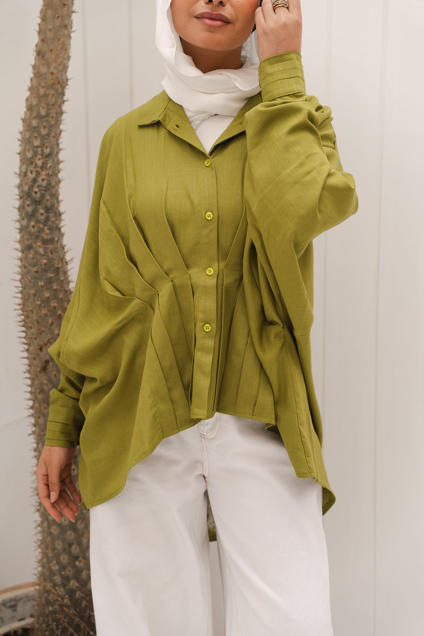 PRE-ORDER Airy Waves Linen Top in Lime