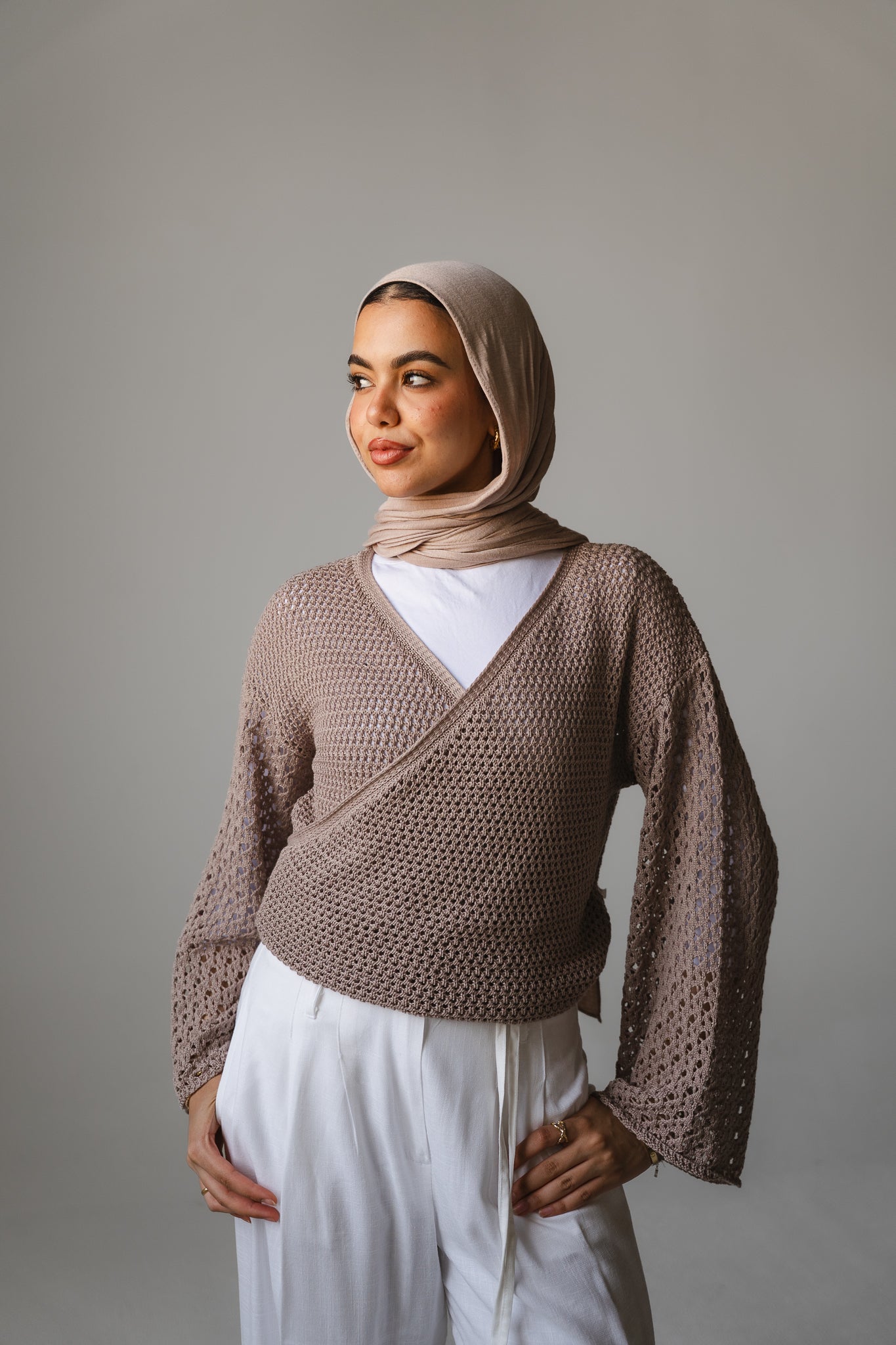 Seashell Wrap Top in Cafe