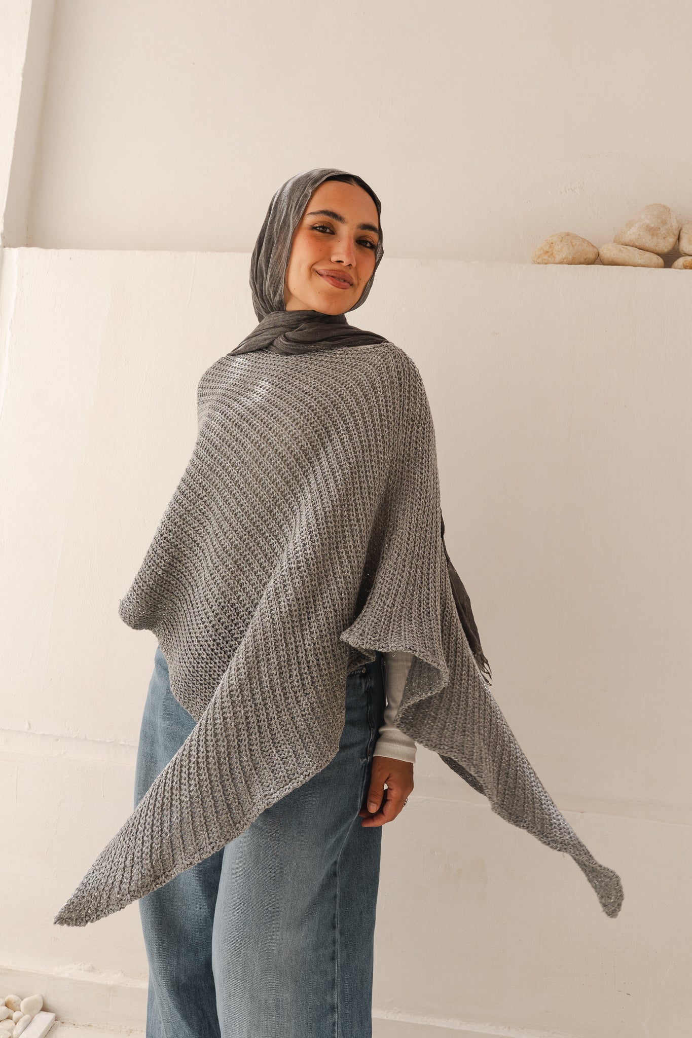 Lumira Cape Top in Shimmer Grey