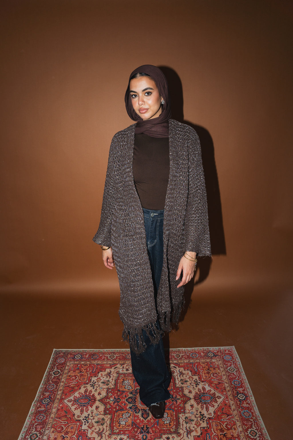 Threads of Charm Cardigan in Shimmer Brown