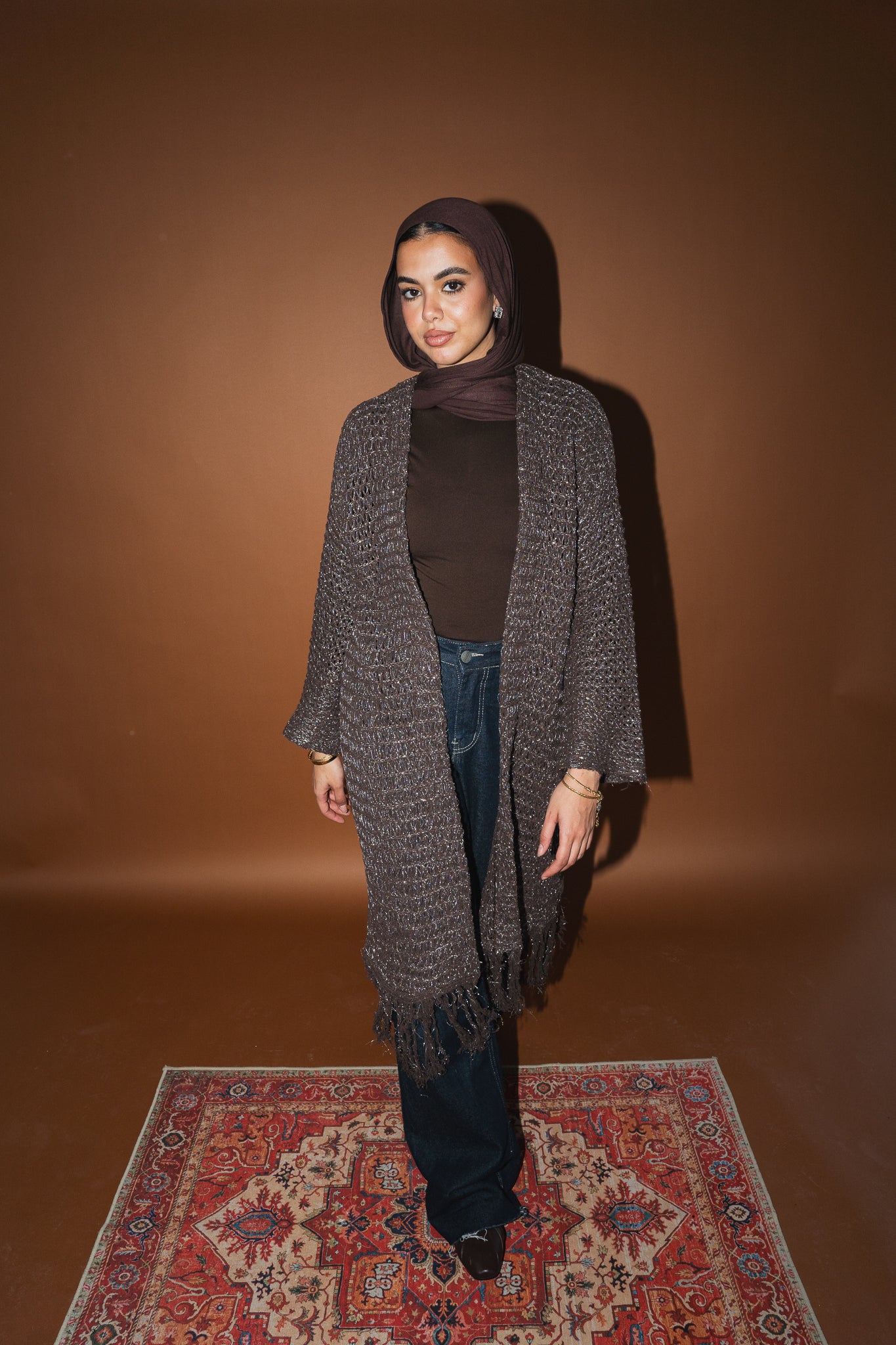 Threads of Charm Cardigan in Shimmer Brown