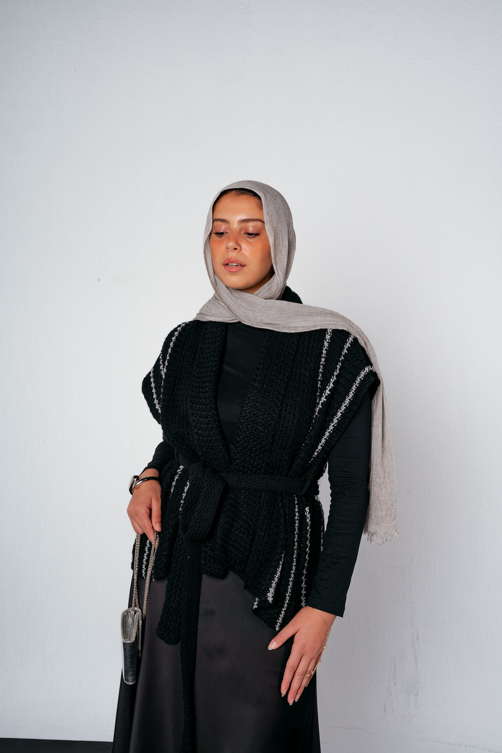 Silver Threads Knit Vest in Black