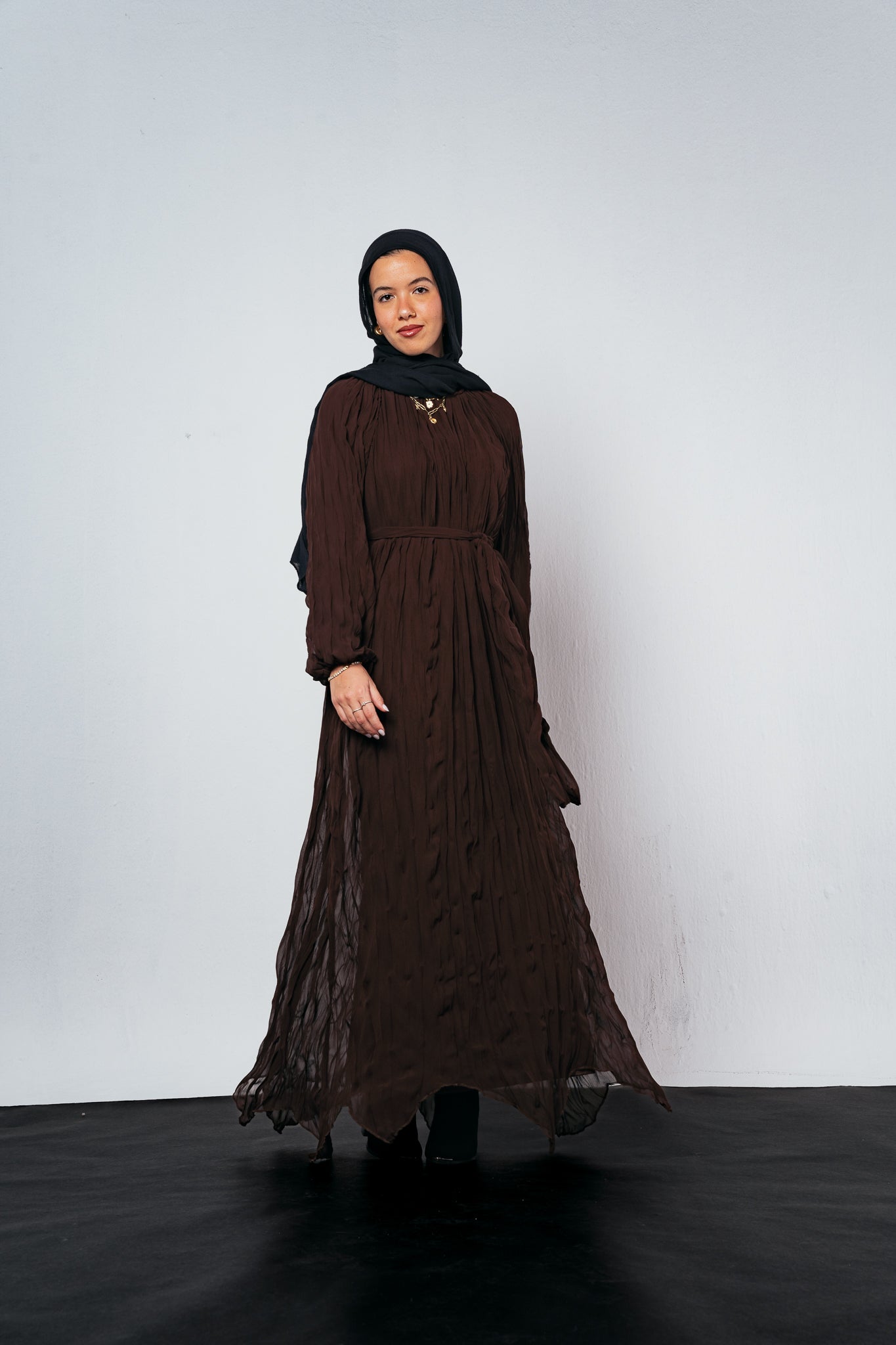 Nazly crushed dress in Brown