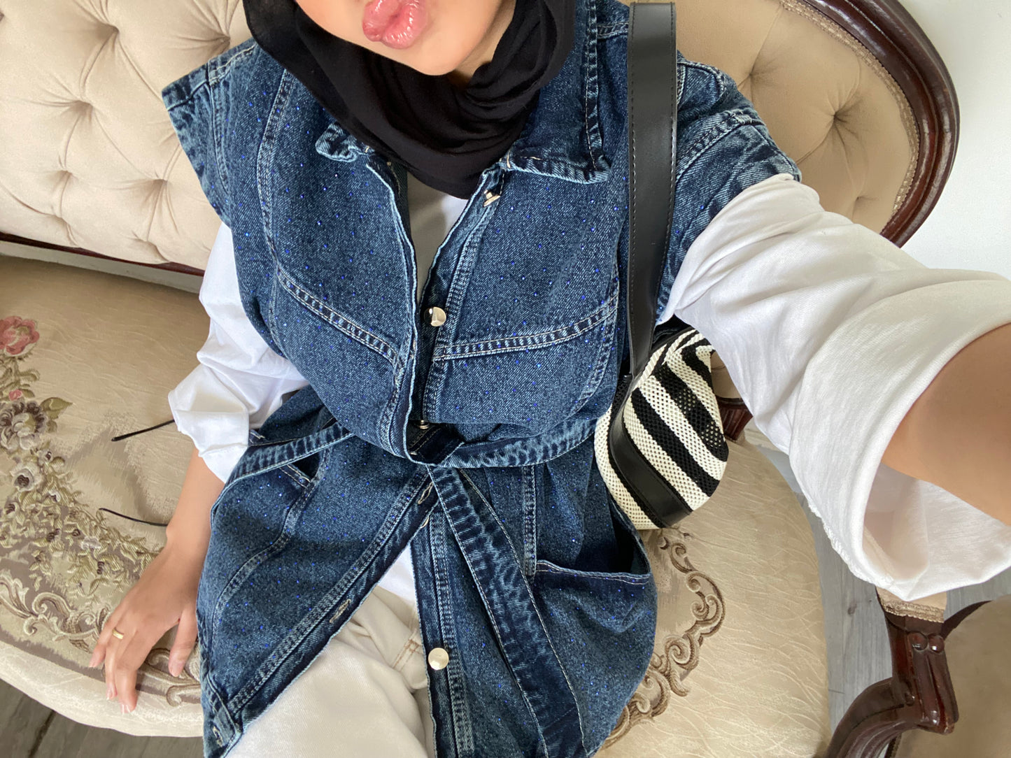 STUDDED Denim Vest in Dark blue