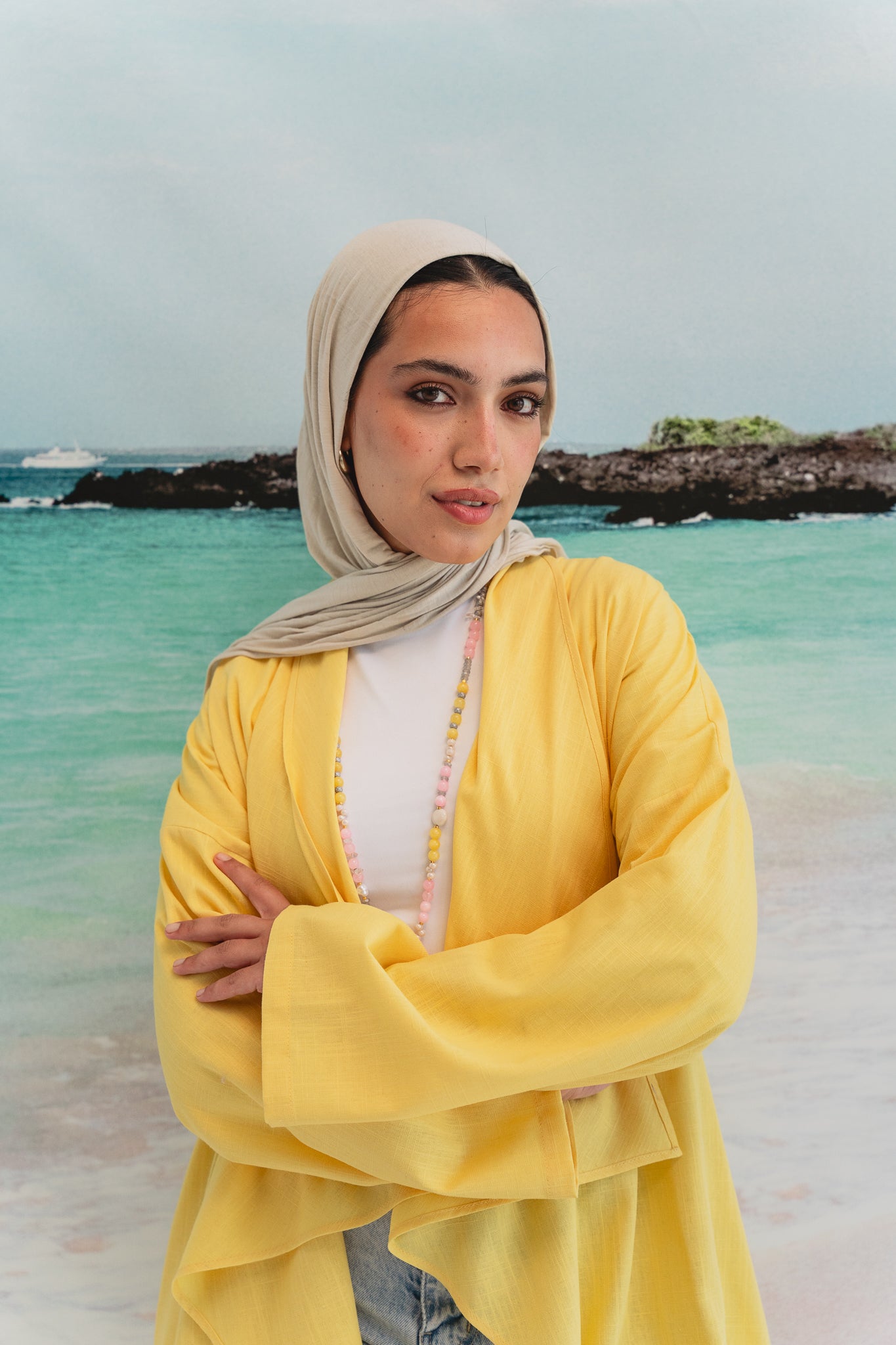 Asymmetrical Linen Petal kimono in Yellow