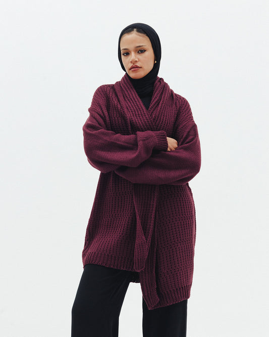 The Warm Hug Knit Cardigan in Burgundy