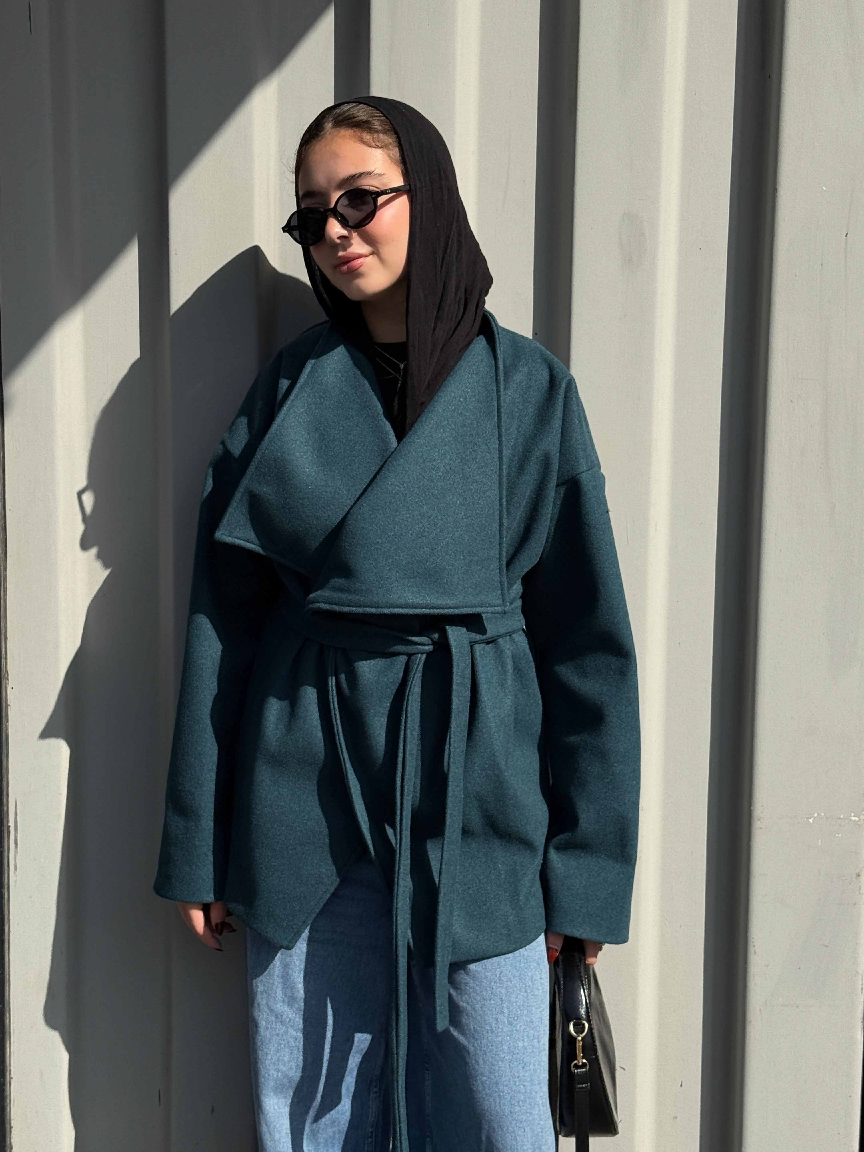 The Wrap Grace Coat in Teal