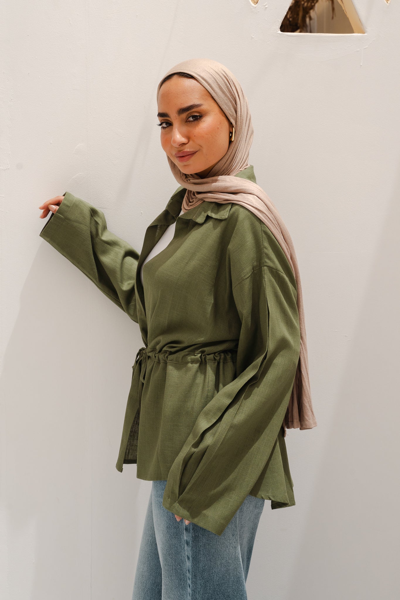 Slay You Girl Linen Top in Olive