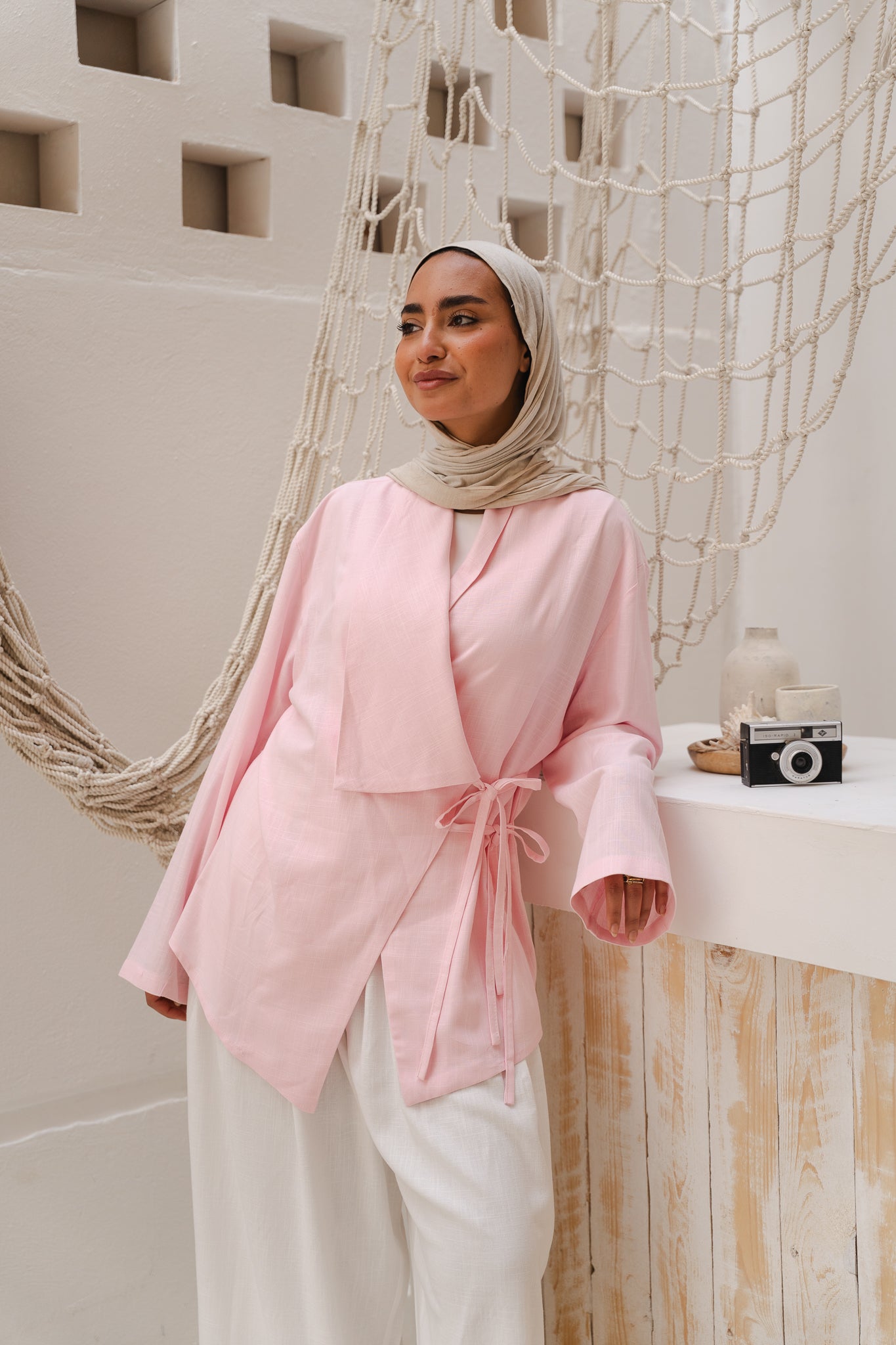 Side Tie Linen Top in Rose