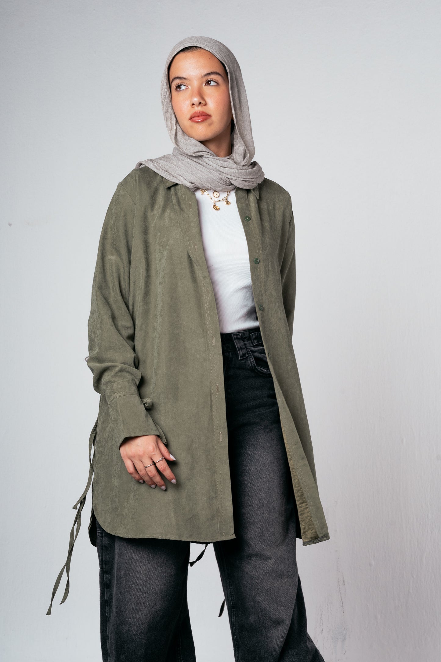 Behind Tie Shirt in Olive