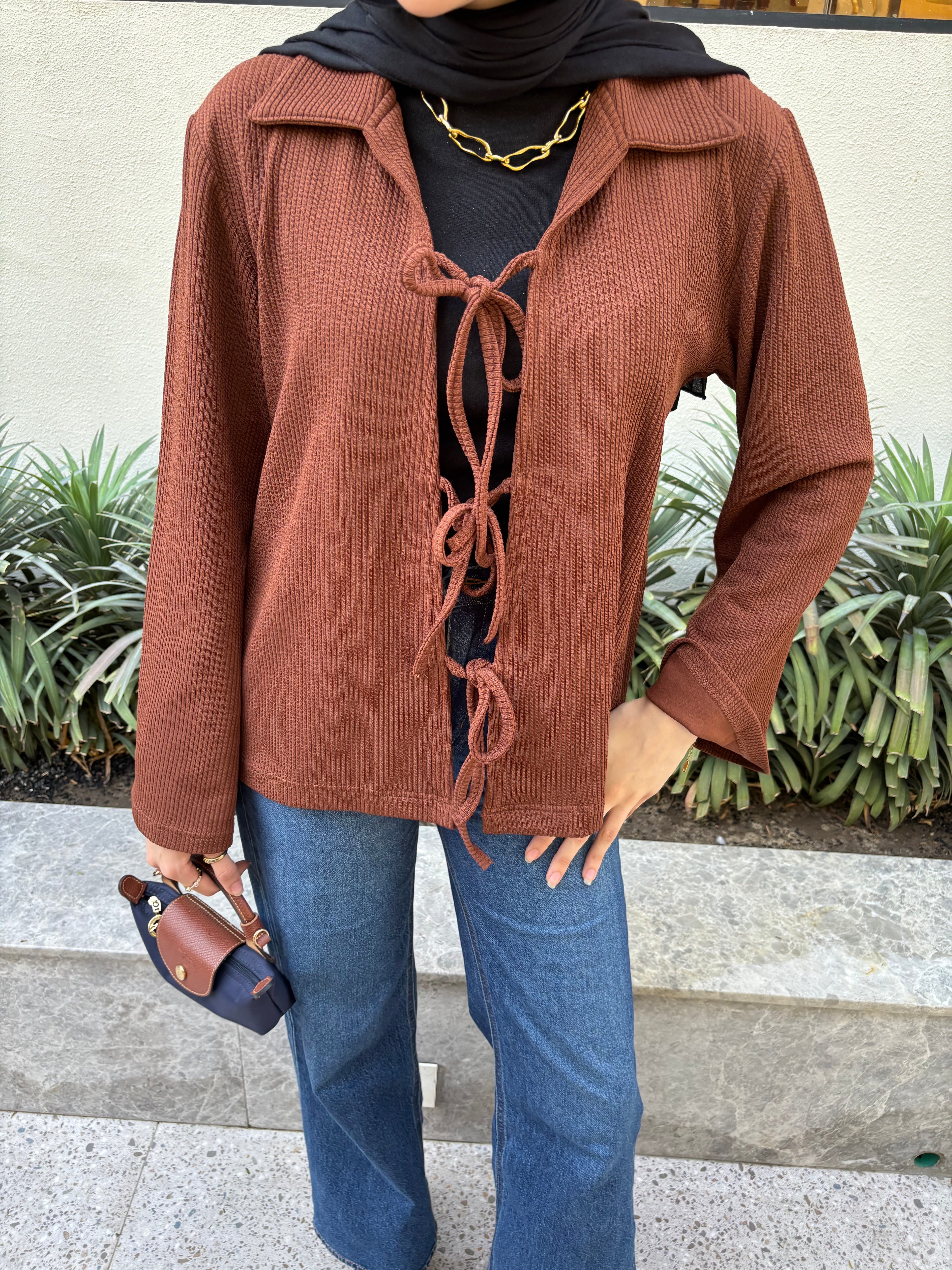 Tied to Go Top in Brick Brown