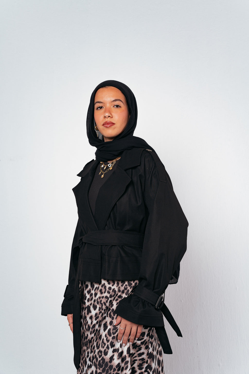 Cropped trench coat in Black