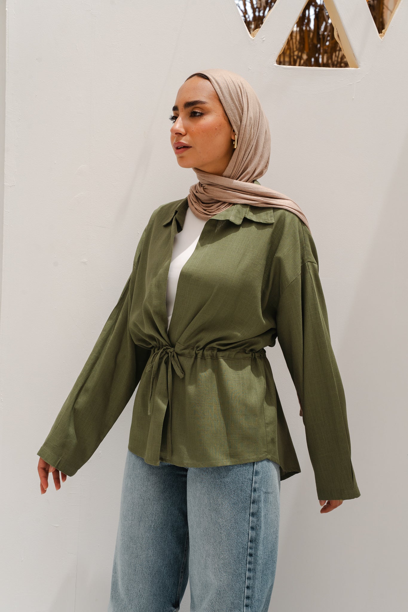 Slay You Girl Linen Top in Olive