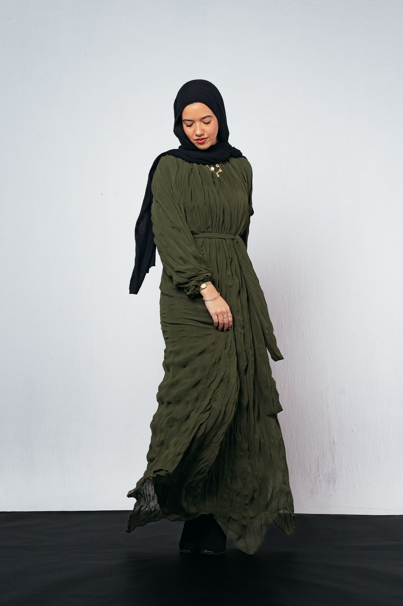 Nazly Crushed Dress in Olive
