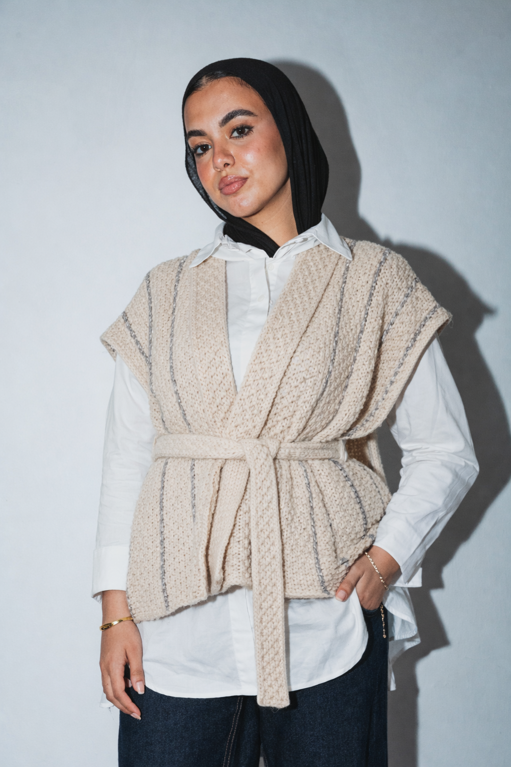 Silver Threads Knit Vest in Off white