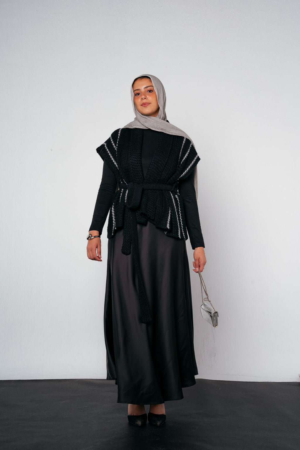 Silver Threads Knit Vest in Black