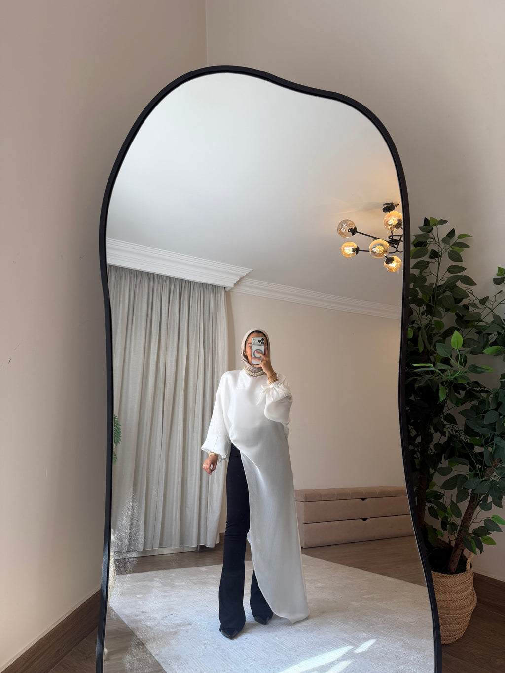 Asymmetrical Shimmer Top in White