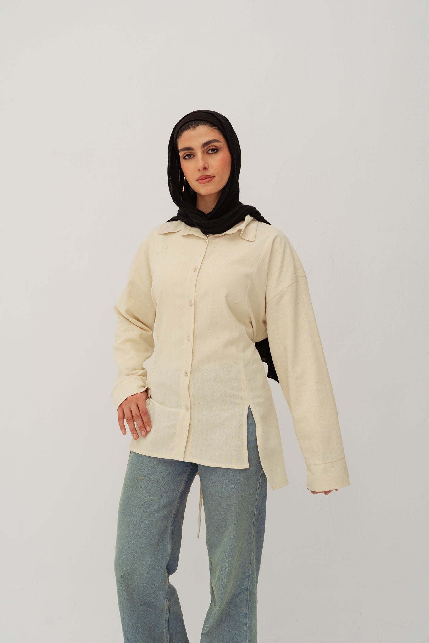 Studded Glam shirt in Beige