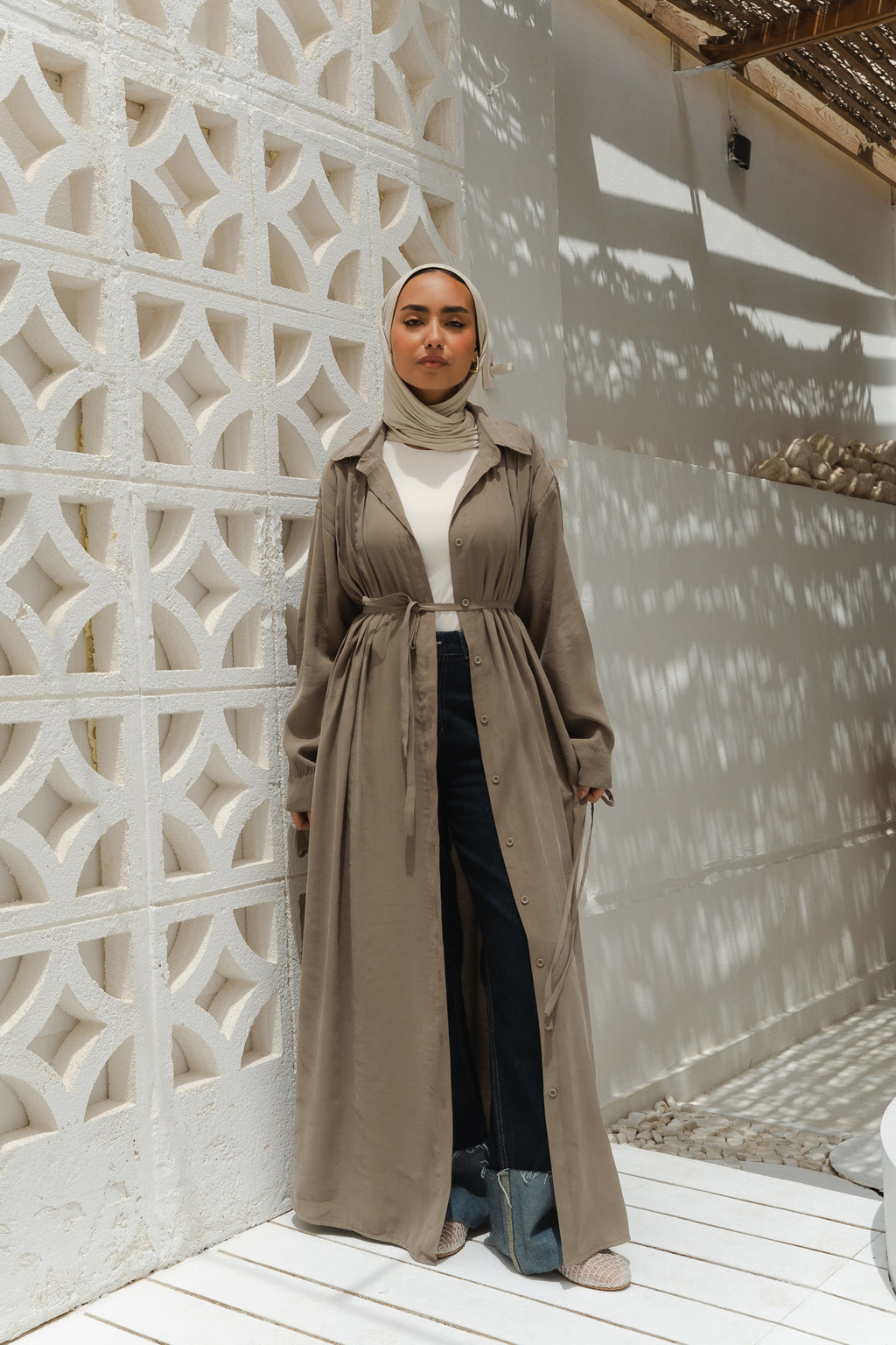 Golden Wave Shirt Dress in Sage
