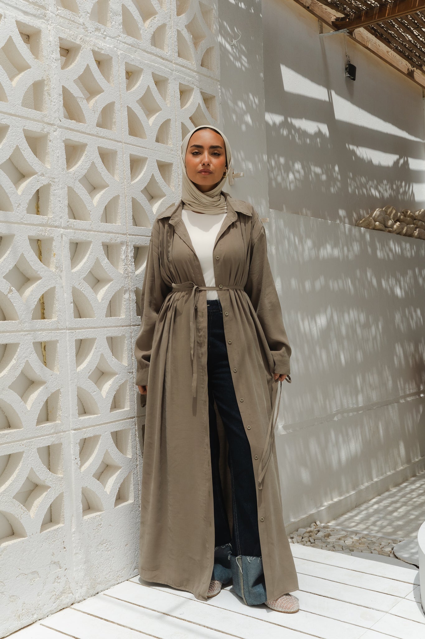 Golden Wave Shirt Dress in Sage
