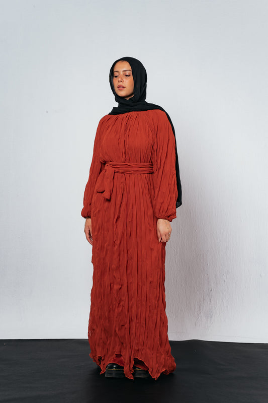Nazly crushed dress in Rust