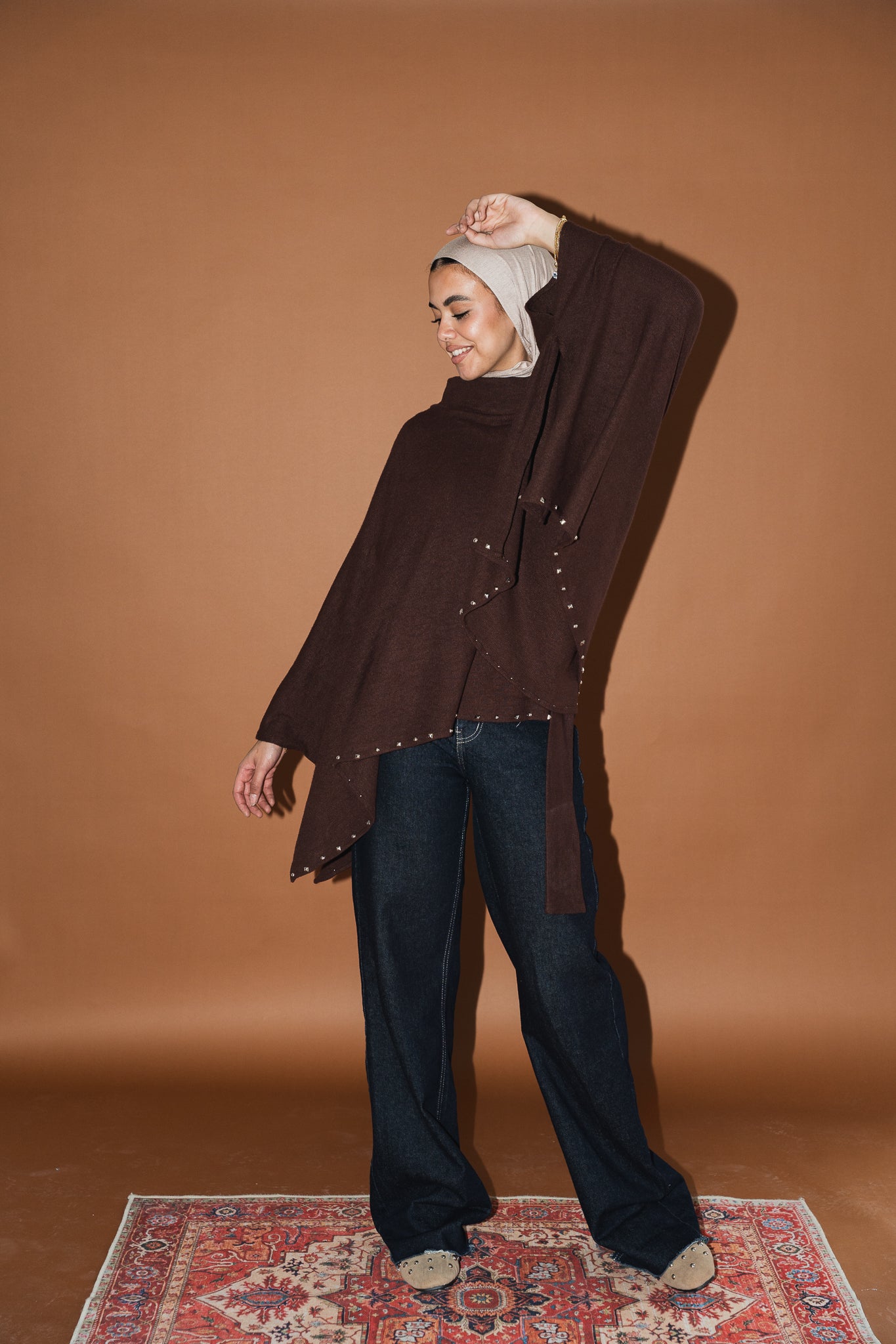 Studded Stardust Cape in Brown
