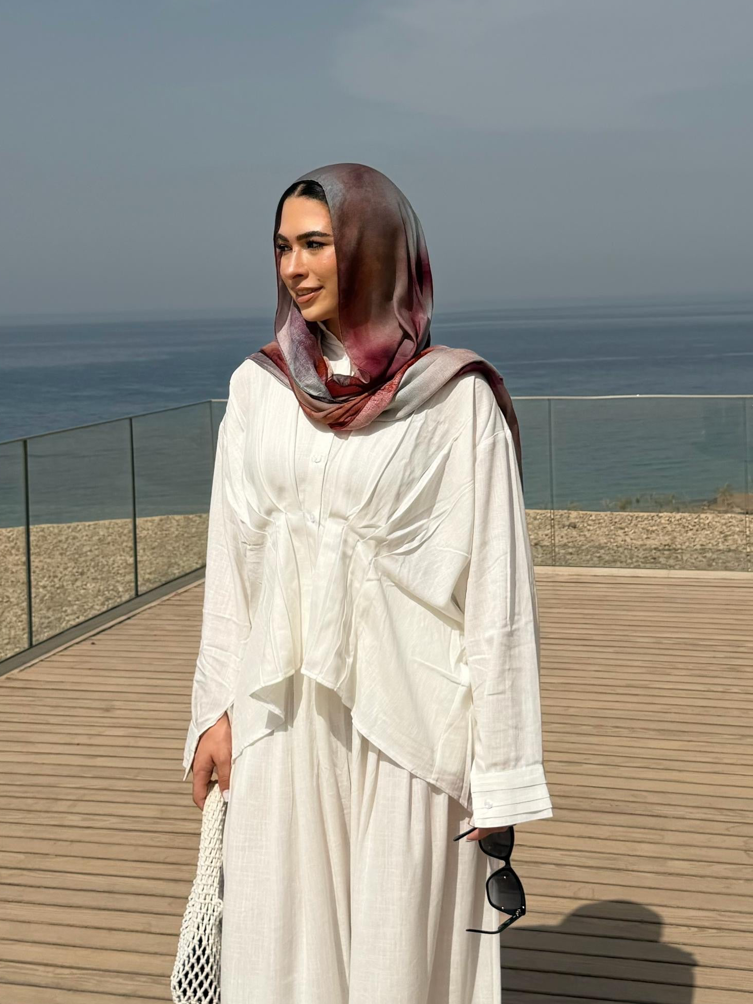 Airy Waves Linen Top in White