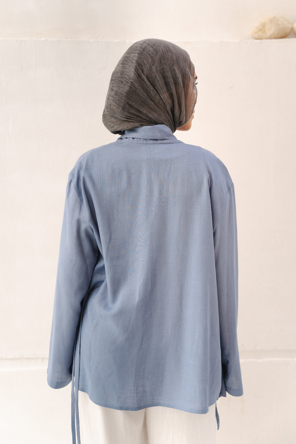 Side Tie Linen Top in Blue