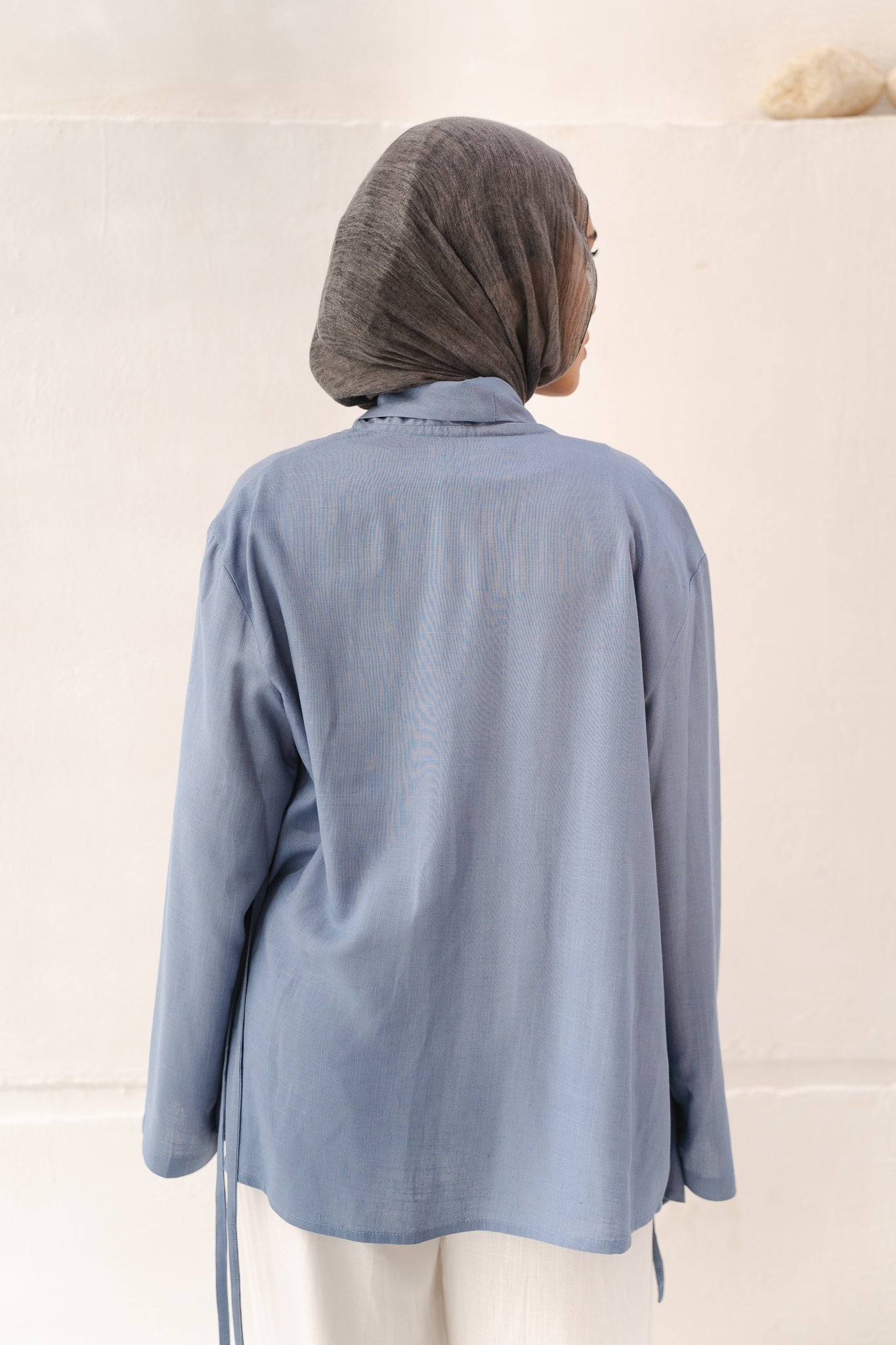 Side Tie Linen Top in Blue