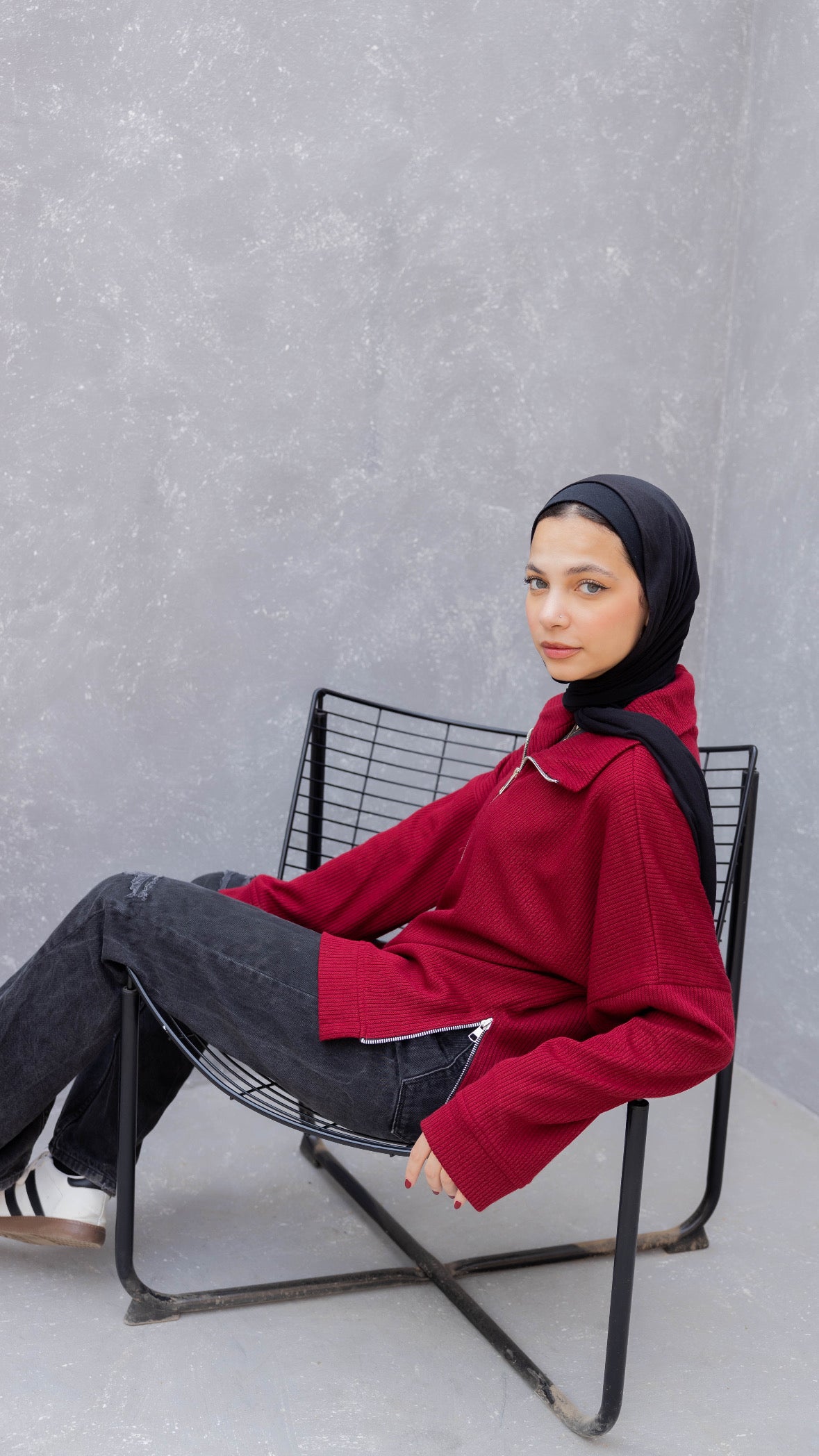 Zip-Up Sweater in Burgundy