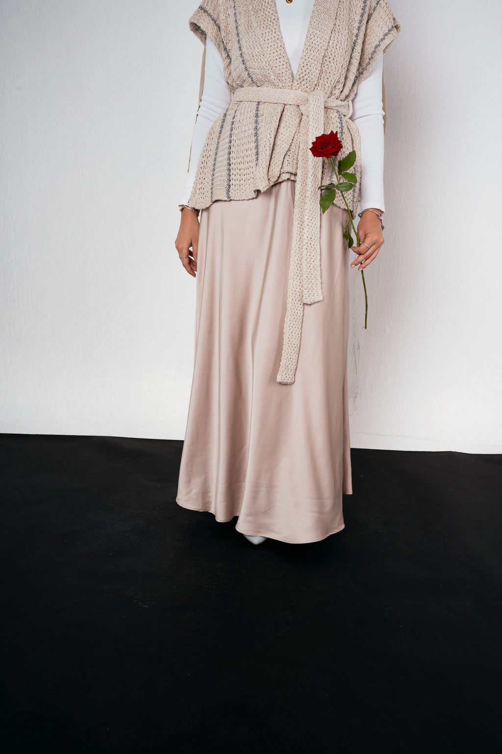 Satin Skirt in Beige