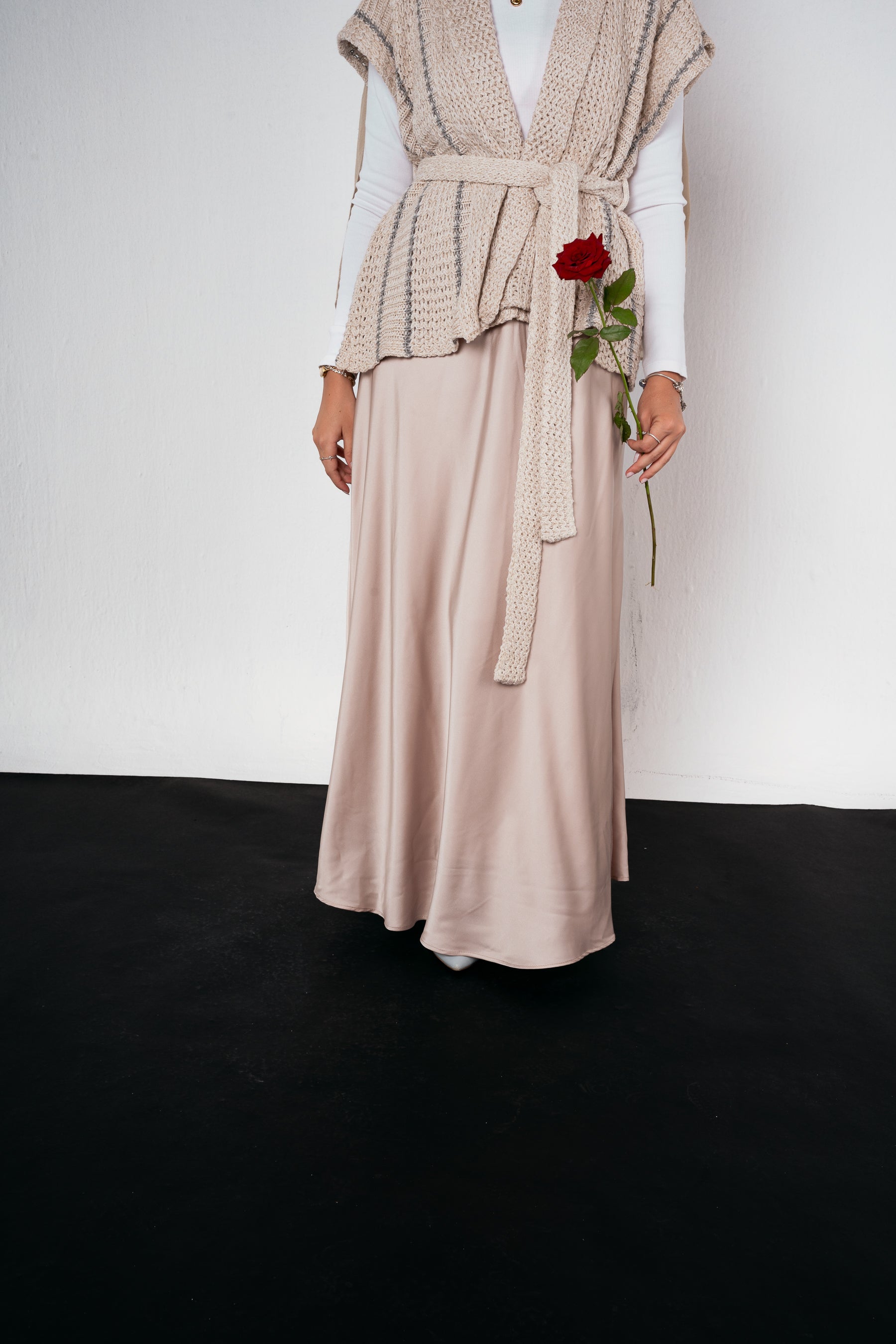 Satin Skirt in Beige