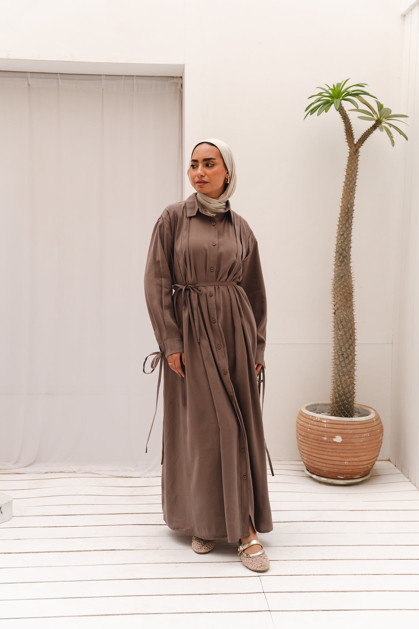 Golden Wave Shirt Dress in Cafe