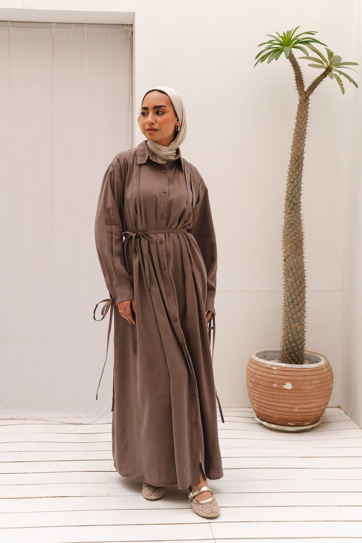 Golden Wave Shirt Dress in Cafe