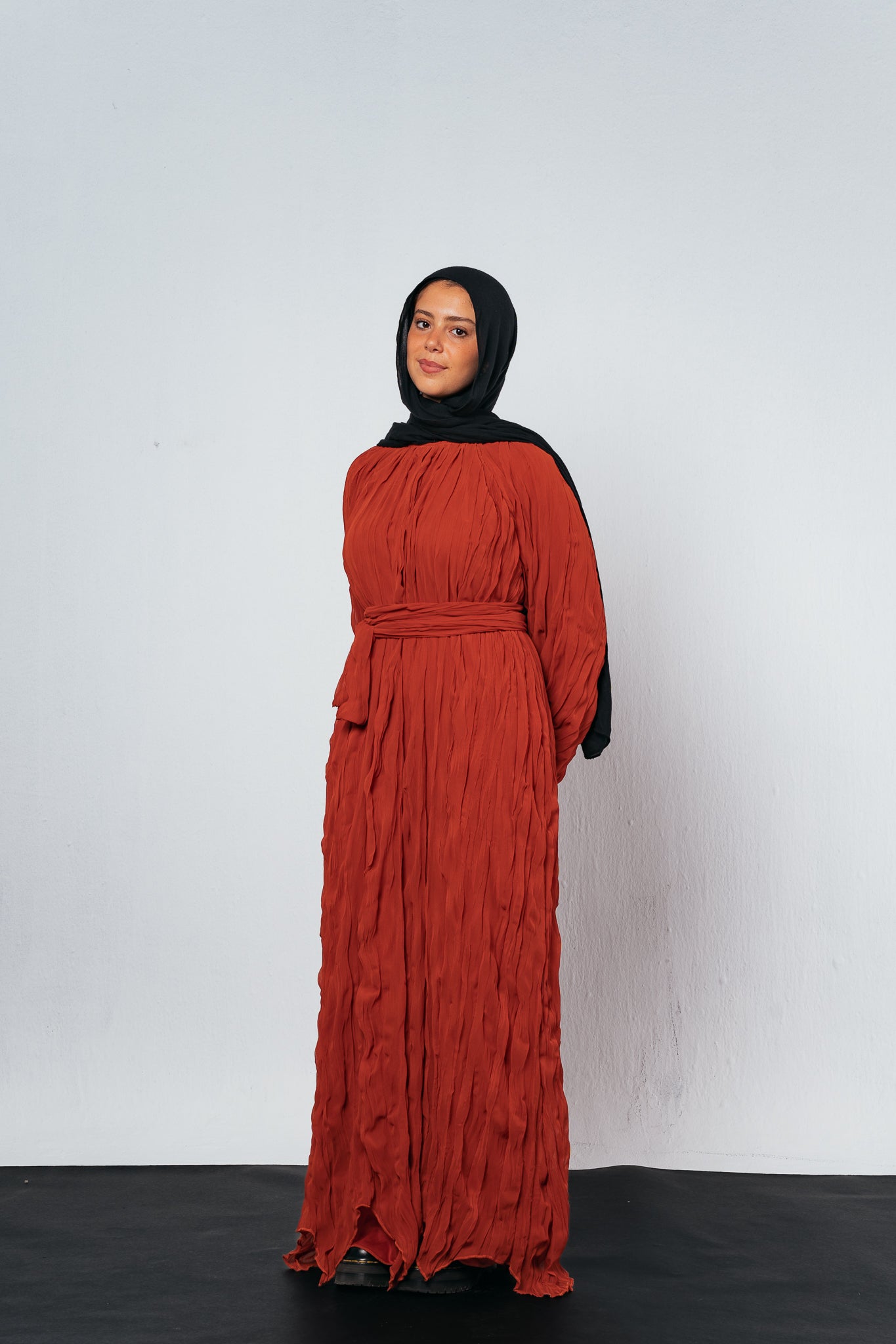 Nazly crushed dress in Rust