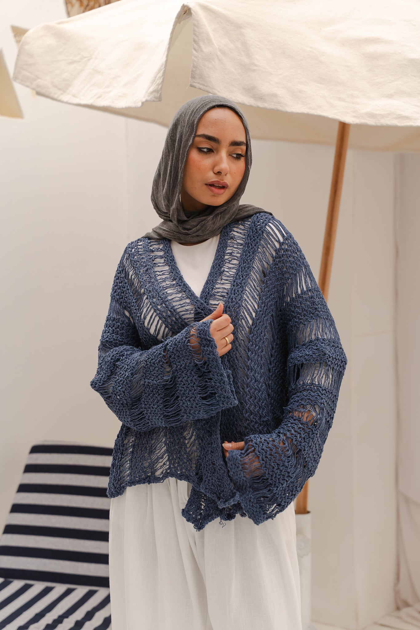Coastal Crochet Cardigan in Blue